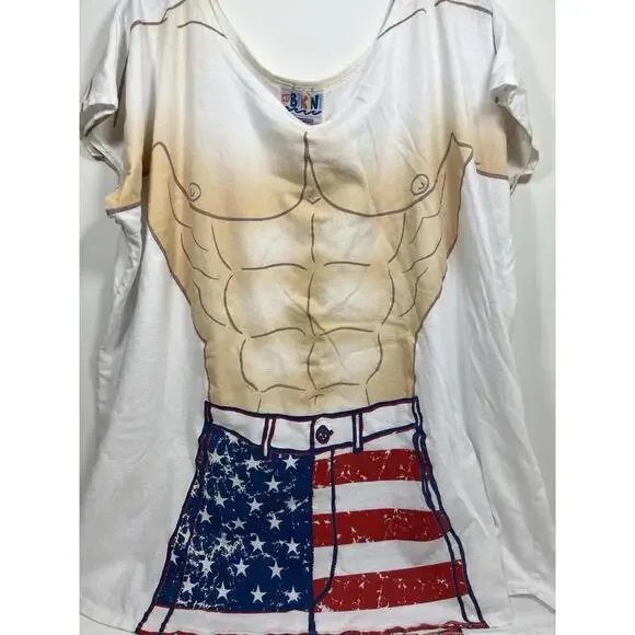 VTG LA Imprints My Bikini USA OSFA White Beach Tshirt 90s 6 Pack Men - Picture 2 of 6